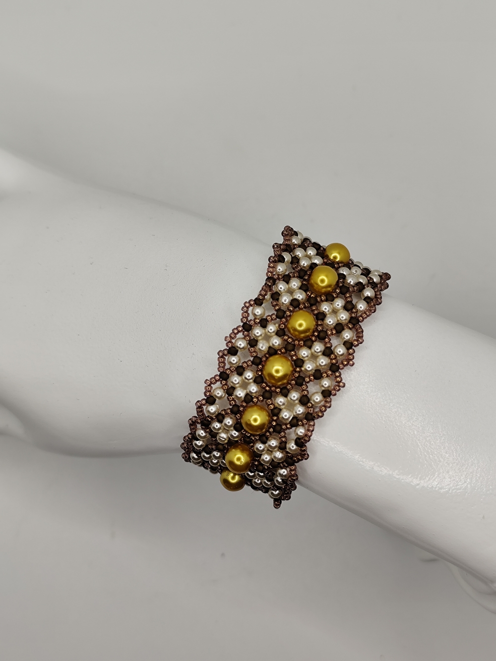 Handcrafted Gold and Brown Beaded Bracelet - Women Jewelry